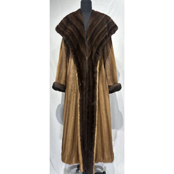 Golden Mink Coat w/ Mahogany Tux + Cuffs (72019) - Picture 1 of 4
